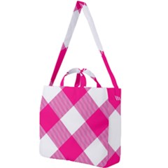 Pink And White Diagonal Plaids Square Shoulder Tote Bag by ConteMonfrey