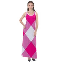 Pink And White Diagonal Plaids Sleeveless Velour Maxi Dress by ConteMonfrey