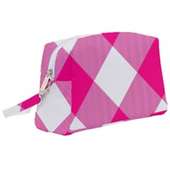 Pink And White Diagonal Plaids Wristlet Pouch Bag (large) by ConteMonfrey