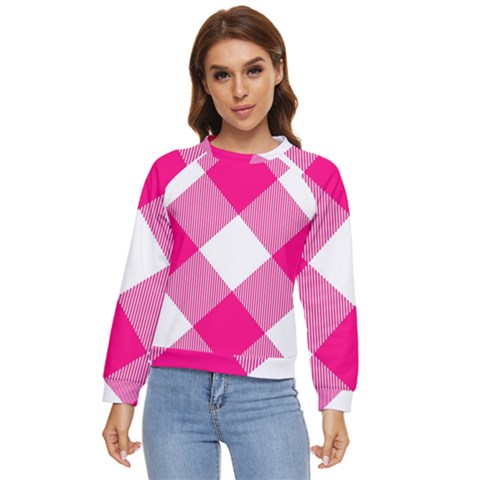 Pink And White Diagonal Plaids Women s Long Sleeve Raglan Tee by ConteMonfrey