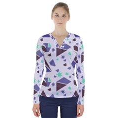 Seamless Pattern Geometric Texture V-neck Long Sleeve Top by Ravend