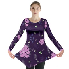 Monstera Leaves Plant Tropical Nature Long Sleeve Tunic  by Ravend