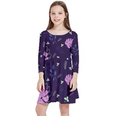 Monstera Leaves Plant Tropical Nature Kids  Quarter Sleeve Skater Dress by Ravend