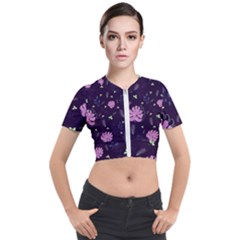 Monstera Leaves Plant Tropical Nature Short Sleeve Cropped Jacket by Ravend