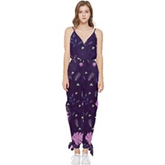 Monstera Leaves Plant Tropical Nature Sleeveless Tie Ankle Chiffon Jumpsuit by Ravend