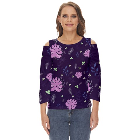 Monstera Leaves Plant Tropical Nature Cut Out Wide Sleeve Top by Ravend