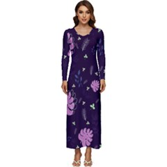 Monstera Leaves Plant Tropical Nature Long Sleeve Velour Longline Maxi Dress by Ravend