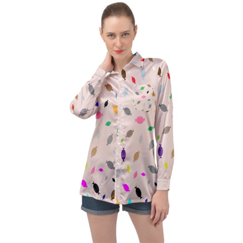 Bottle Pattern Water Flat Long Sleeve Satin Shirt by Ravend