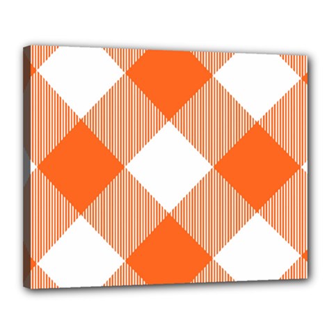 Orange and white diagonal plaids Canvas 20  x 16  (Stretched)