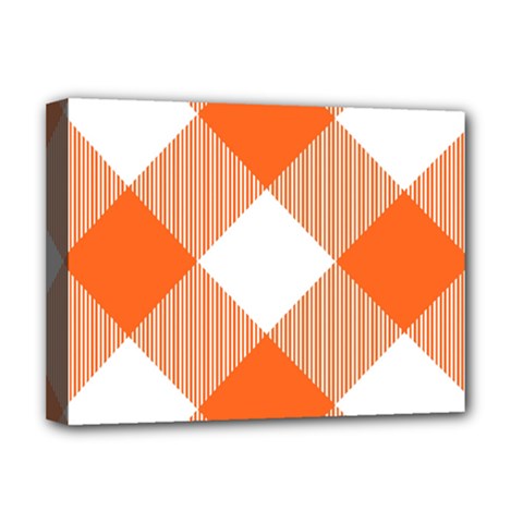 Orange and white diagonal plaids Deluxe Canvas 16  x 12  (Stretched) 