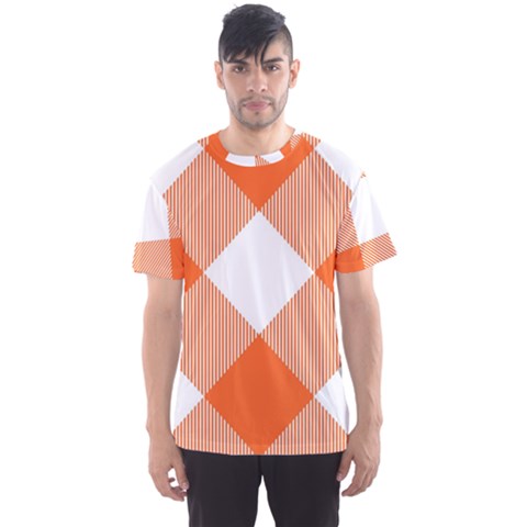 Orange And White Diagonal Plaids Men s Sport Mesh Tee by ConteMonfrey