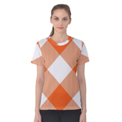 Orange and white diagonal plaids Women s Cotton Tee