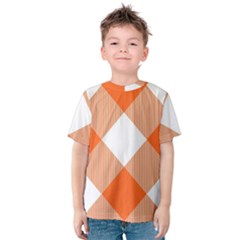 Orange and white diagonal plaids Kids  Cotton Tee