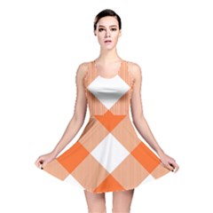 Orange and white diagonal plaids Reversible Skater Dress