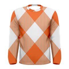 Orange and white diagonal plaids Men s Long Sleeve Tee