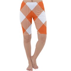 Orange and white diagonal plaids Cropped Leggings 