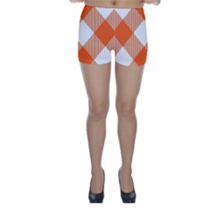 Orange and white diagonal plaids Skinny Shorts