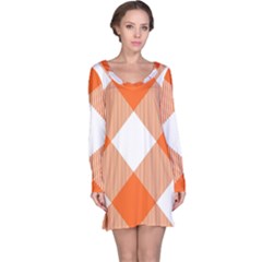 Orange and white diagonal plaids Long Sleeve Nightdress