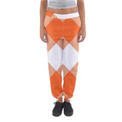 Orange and white diagonal plaids Women s Jogger Sweatpants