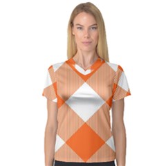 Orange and white diagonal plaids V-Neck Sport Mesh Tee