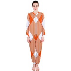 Orange and white diagonal plaids OnePiece Jumpsuit (Ladies)