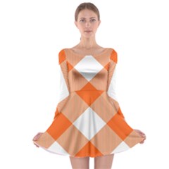 Orange and white diagonal plaids Long Sleeve Skater Dress