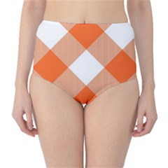 Orange and white diagonal plaids Classic High-Waist Bikini Bottoms