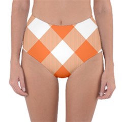 Orange and white diagonal plaids Reversible High-Waist Bikini Bottoms