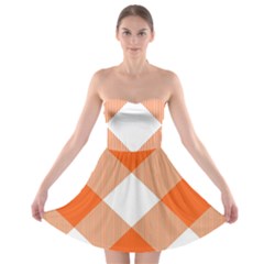 Orange and white diagonal plaids Strapless Bra Top Dress