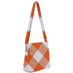 Orange and white diagonal plaids Zipper Messenger Bag