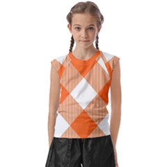 Orange and white diagonal plaids Kids  Raglan Cap Sleeve Tee