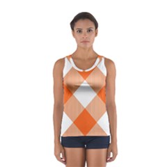 Orange and white diagonal plaids Sport Tank Top 