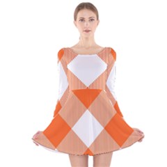 Orange and white diagonal plaids Long Sleeve Velvet Skater Dress