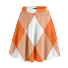 Orange And White Diagonal Plaids High Waist Skirt by ConteMonfrey