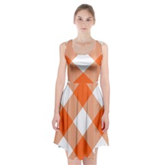 Orange and white diagonal plaids Racerback Midi Dress