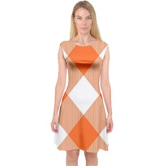 Orange and white diagonal plaids Capsleeve Midi Dress