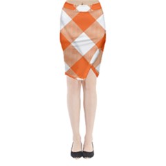 Orange and white diagonal plaids Midi Wrap Pencil Skirt