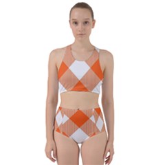 Orange and white diagonal plaids Racer Back Bikini Set