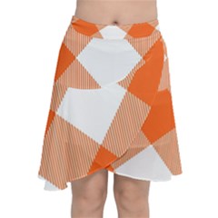 Orange And White Diagonal Plaids Chiffon Wrap Front Skirt by ConteMonfrey