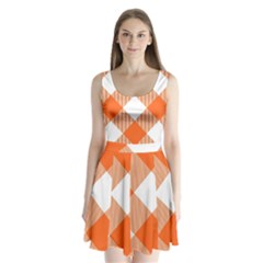 Orange and white diagonal plaids Split Back Mini Dress 