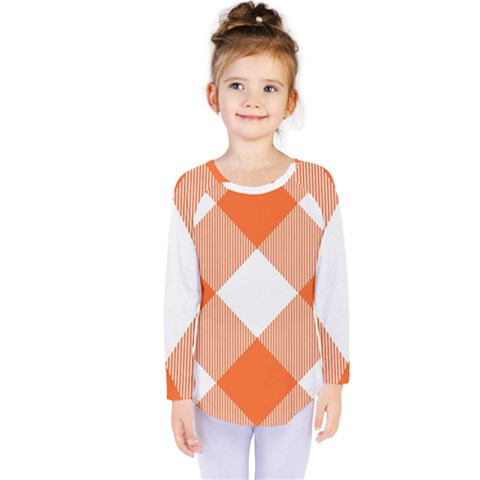 Orange And White Diagonal Plaids Kids  Long Sleeve Tee by ConteMonfrey