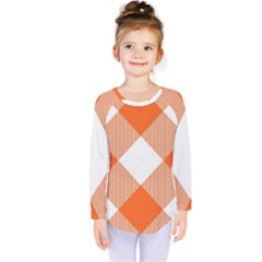 Orange and white diagonal plaids Kids  Long Sleeve Tee