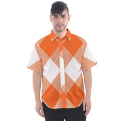 Orange and white diagonal plaids Men s Short Sleeve Shirt