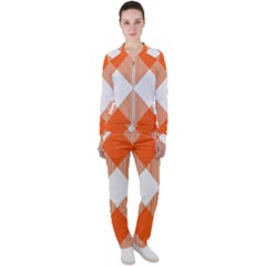 Orange and white diagonal plaids Casual Jacket and Pants Set