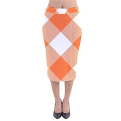 Orange and white diagonal plaids Velvet Midi Pencil Skirt