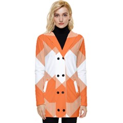 Orange and white diagonal plaids Button Up Hooded Coat 