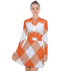 Orange and white diagonal plaids Long Sleeve Panel Dress