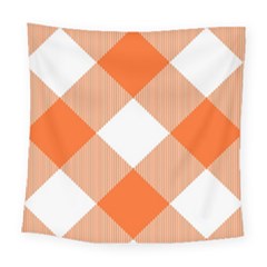 Orange and white diagonal plaids Square Tapestry (Large)