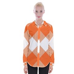 Orange and white diagonal plaids Womens Long Sleeve Shirt