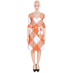 Orange and white diagonal plaids Wrap Up Cocktail Dress